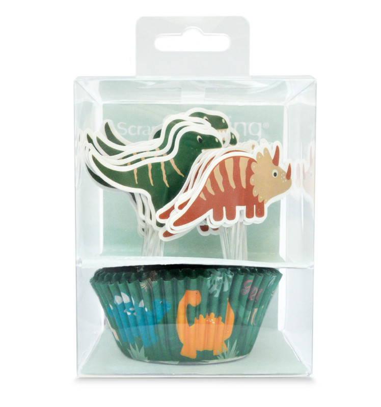 24 caissettes + 24 cake toppers Dino réf.4905