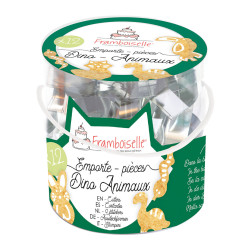 Seau de 12 emporte-pièces en fer blanc en forme de dinosaures et d'animaux, pour gâteaux d’anniversaire.