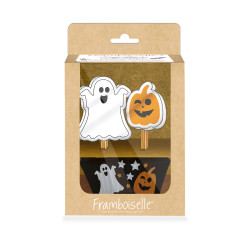 Kit déco Halloween pour cupcakes avec 24 caissettes en papier et 24 toppers citrouille et fantôme