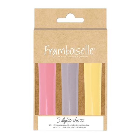 Lot de 3 stylos choco - Jaune, lilas, rose