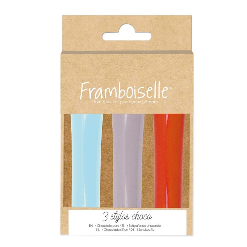Lot de 3 stylos choco - Rouge, lilas, bleu