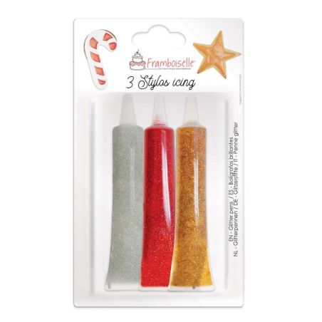 Lot de 3 stylos icing - Argent, rouge, or