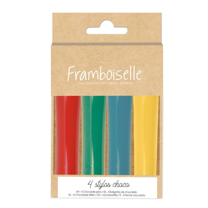 Lot de 4 stylos choco - Vert, bleu, jaune, rouge