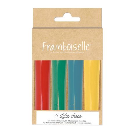 Lot de 4 stylos choco - Vert, bleu, jaune, rouge