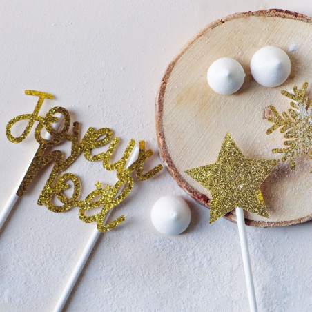 Ambiance kit de décoration bûche de Noël - Meringues & cake toppers or