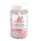Pot décors sucrés perles rose/blanc 50g réf.FRA9028